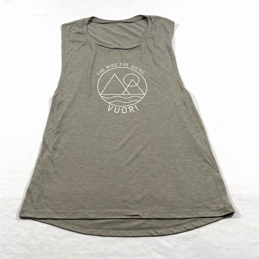 Vuori Gray Muscle Tank Logo 'The Rise The Shine' Sleeveless Gym Run Shirt Sz S